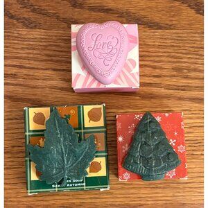 Vintage Avon Seasonal Holiday Shaped Soaps Set Of 3 - Heart Leaf Christmas Tree